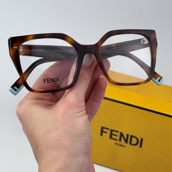 Fendi FE50002I WAY 053 BRAND NEW Eyeglasses Shiny Havana Unisex Square Oversized - Picture 1 of 11